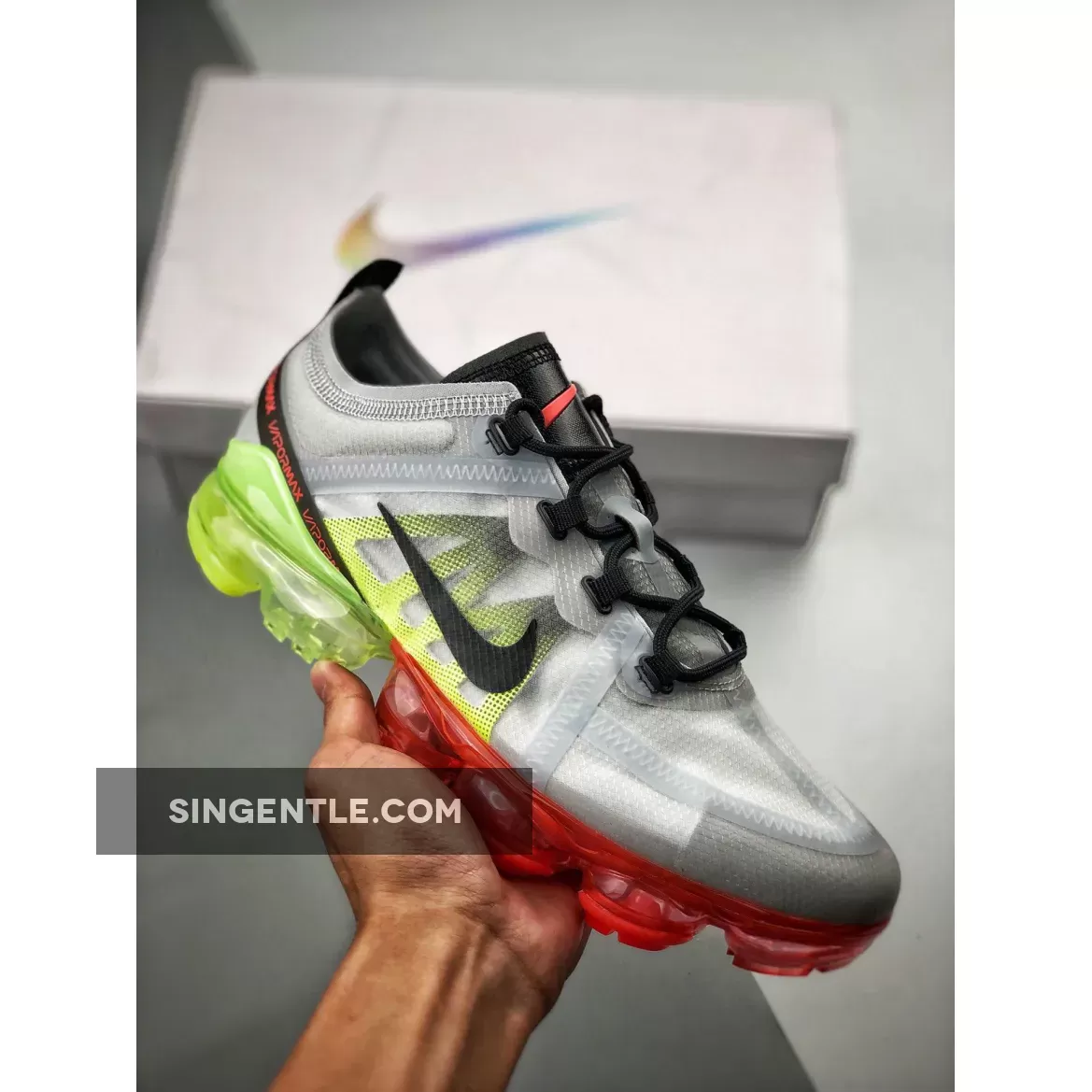 Nike Air VaporMax 2019 Pure Platinum/Black-Volt-Bright Crimson - crimson vapormax