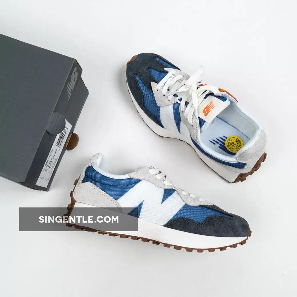 New Balance 327 Magnetic Blue/Varsity Orange #new balance grey and blue