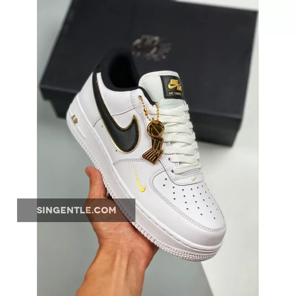 Double Swoosh Air Force 1 Low White Gold Mini Swooshes / black white and gold air force