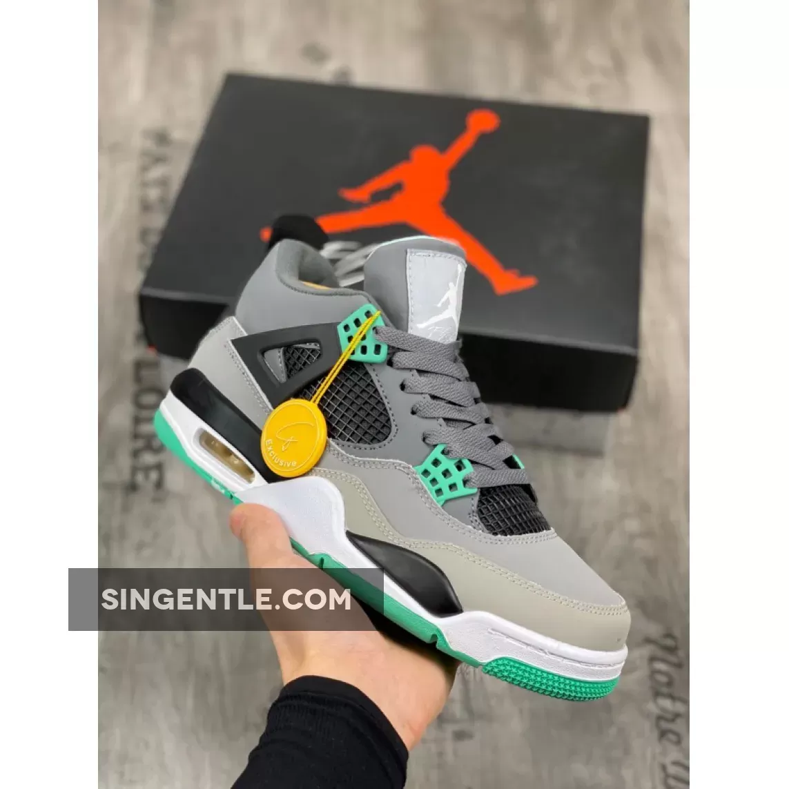 Air Jordan Retro 4 Dark Grey/Green Glow-Cement Grey-Black - air jordan 4 grey and green