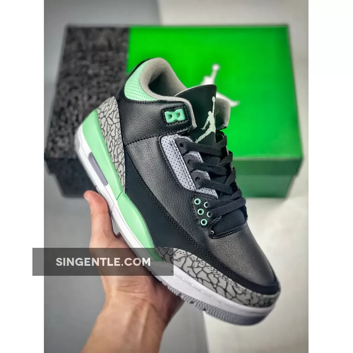 Air Jordan 3 Black/Green Glow-Wolf Grey-White